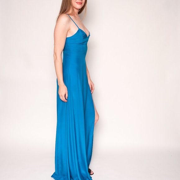 AMANDA UPRICHARD Channing Blue Silk Slip Gown NWT - Picture 4 of 7